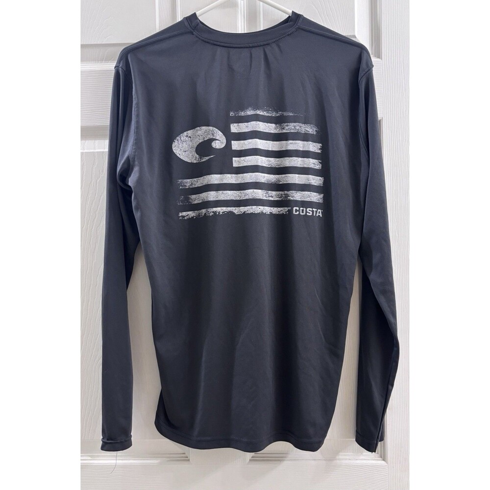Costa Shirt Medium Dark Gray Long Sleeve Performance Fishing Flag Logo